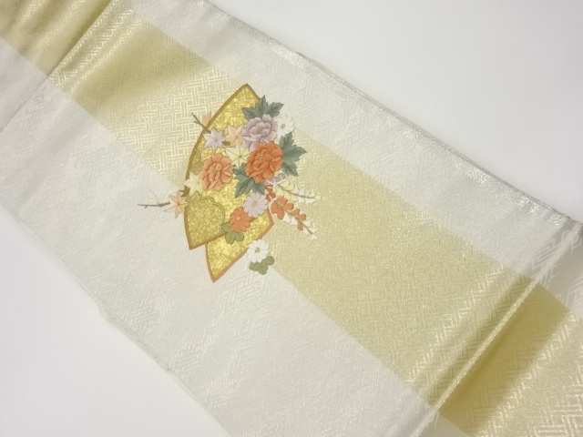 JAPANESE KIMONO / VINTAGE  NAGOYA OBI / EMBROIDERY / JIGAMI PATTERN & FLOWERS